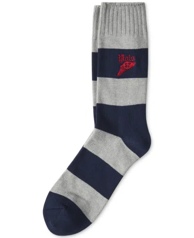 Polo Ralph Lauren Men's P Wing Rugby Stripe Crew Socks In Grey,navy