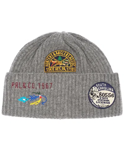 Polo Ralph Lauren Patch-detail Ribbed-knit Beanie In Gray