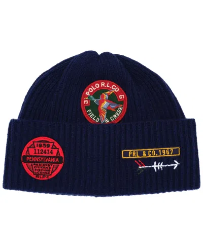 Polo Ralph Lauren Patch-detail Ribbed-knit Beanie Hat In Black
