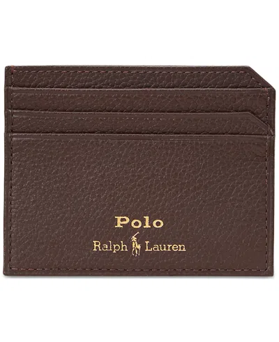 Polo Ralph Lauren Men's Pebbled Leather Card Case In Dark Brown
