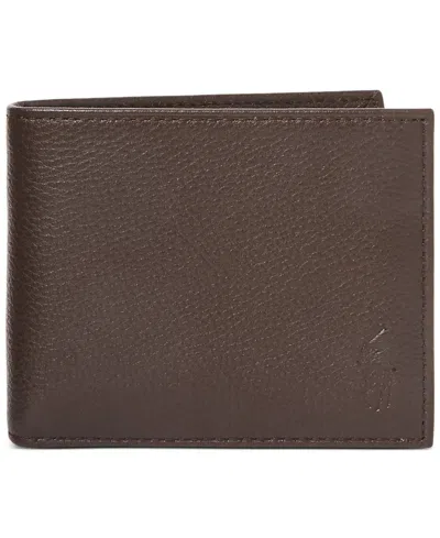 Polo Ralph Lauren Pebbled Leather Bifold Wallet In Brown