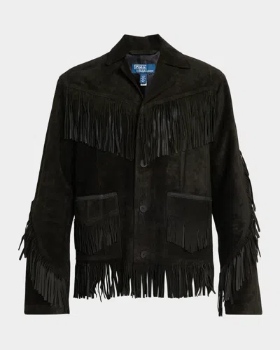 Polo Ralph Lauren Men's Perce Fringe Suede Western Jacket In Black