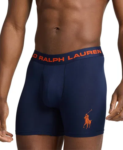 Polo Ralph Lauren Men's Perfect Pouch Boxer Briefs In Cruise Navy,dusk Orange Polo Player