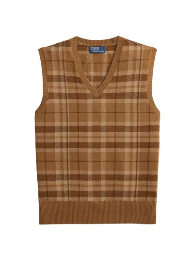 Polo Ralph Lauren Checked Cashmere Vest In Brown
