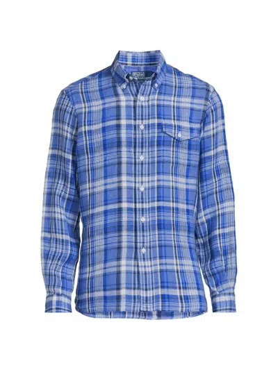Polo Ralph Lauren Men's Plaid Long-sleeve Linen Sport Shirt In Blue Multi