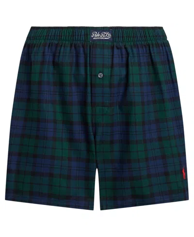 Polo Ralph Lauren Men's Plaid Pattern Single-button Fly Flannel Yarn-dyed Boxers In Blue