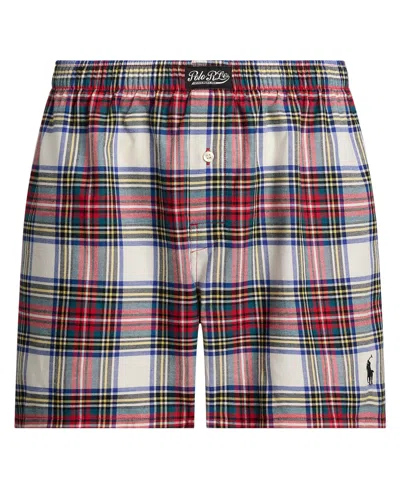 Polo Ralph Lauren Men's Plaid Pattern Single-button Fly Flannel Yarn-dyed Boxers In Red