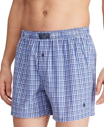Polo Ralph Lauren Men's Plaid Single-button Fly Boxers In Blue