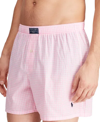Polo Ralph Lauren Men's Plaid Single-button Fly Boxers In Pink