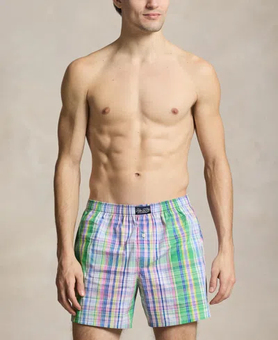 Polo Ralph Lauren Men's Plaid Woven Boxer Briefs In Greendale Plaid,cruise Navy