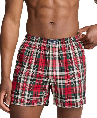 Polo Ralph Lauren Men's Plaid Woven Boxers In Radcliff Plaid,cruise Navy Polo Player