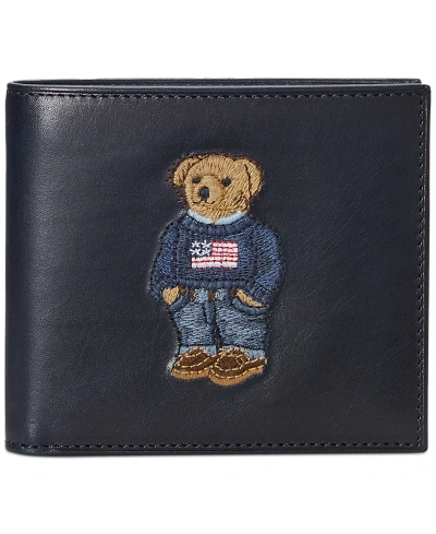 Polo Ralph Lauren Men's Polo Bear Leather Billfold Wallet In Navy