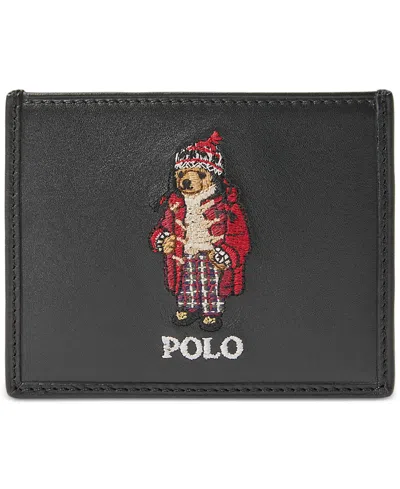 Polo Ralph Lauren Men's Polo Bear Leather Card Case In Black