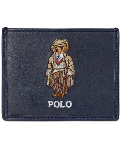 Polo Ralph Lauren Men's Polo Bear Leather Card Case In Blue