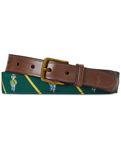 Polo Ralph Lauren Men's Polo Bear Leather-trim Belt In Green