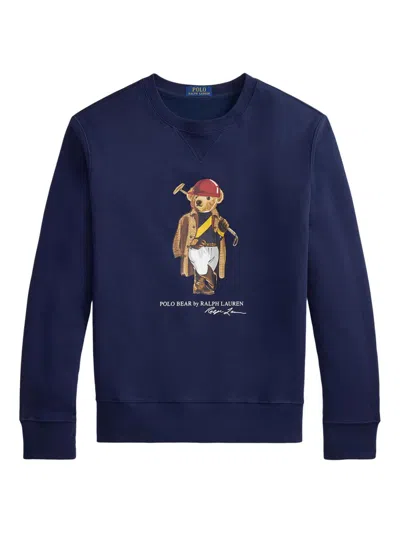 Polo Ralph Lauren Long Sleeve Fleece Society Bear Crewneck Sweatshirt In Multi