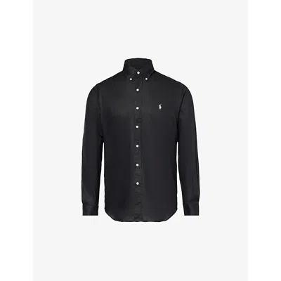 Polo Ralph Lauren Mens Polo Black Logo-embroidered Custom-fit Linen Shirt