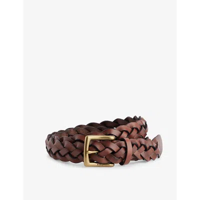 Polo Ralph Lauren Mens Polo Brown Logo-engraved Braided Leather Belt