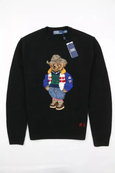 Pre-owned Polo Ralph Lauren Men's  Cowboy Hat Bear Knit Sweater Black Sz Xlarge $448