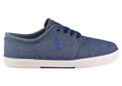 Pre-owned Polo Ralph Lauren Men's  Faxon Low Sneakers In Indigo Blue/chambray