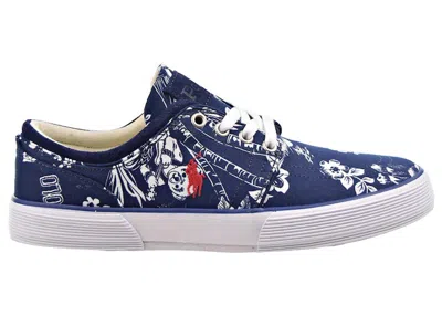 Pre-owned Polo Ralph Lauren Men's  Faxon Low Tropical Polo Bear Sneakers In Navy Blue/white
