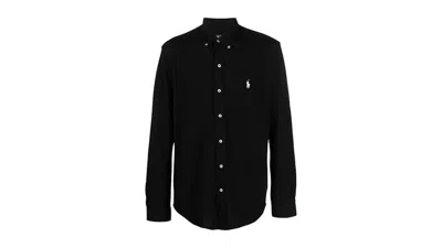 Pre-owned Polo Ralph Lauren Men's  Featherweight Mesh Full Button Sport Long Sleeve Shirt In Black
