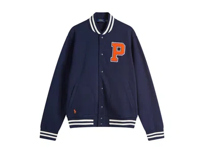 Pre-owned Polo Ralph Lauren Men's  Fleece Baseball Jacket In Cruise Navy Blue