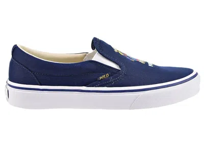 Pre-owned Polo Ralph Lauren Men's  Keaton Slip On Cowboy Polo Bear Sneakers In Navy Blue