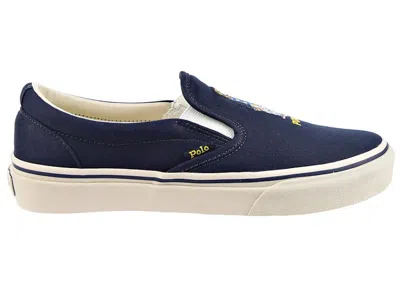 Pre-owned Polo Ralph Lauren Men's  Keaton Slip On Polo Bear Sneakers In Navy Blue