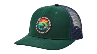 Pre-owned Polo Ralph Lauren Men's  Logopatch Twill Trucker Cap In College Green/navy Blue In Multi