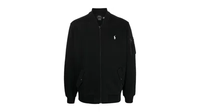 Pre-owned Polo Ralph Lauren Men's  Long Sleeve Double Knit Tech Full Zip Bomber Jacket In Black