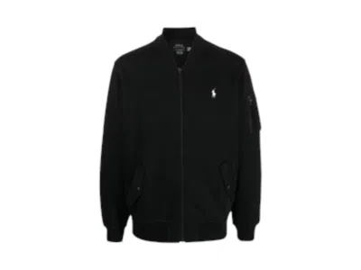 Pre-owned Polo Ralph Lauren Men's  Long Sleeve Double Knit Tech Full Zip Bomber Jacket In Polo Black