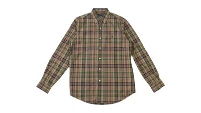 Pre-owned Polo Ralph Lauren Men's  Performance Madras Sport Long Sleeve Shirt In Khaki Navy Blue