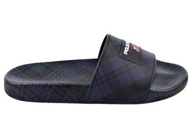 Pre-owned Polo Ralph Lauren Men's  Polo Sport Slide Plaid Sneakers In Black/navy Blue