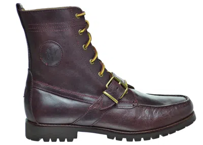 Pre-owned Polo Ralph Lauren Men's  Ranger Smooth Oil Leather Boot Sneakers In Oxblood In Burgundy