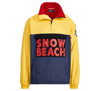 Pre-owned Polo Ralph Lauren Men's  Snow Beach Pullover In Deep Water/chrome Yellow