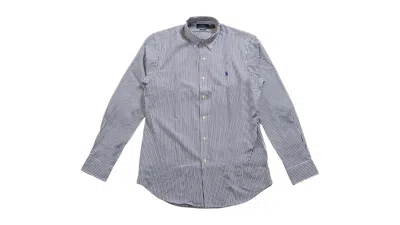 Pre-owned Polo Ralph Lauren Men's  Stretch Poplin Sport Long Sleeve Shirt In Navy Blue/white In Multi