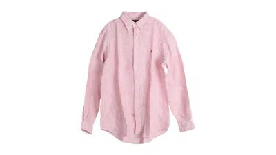 Pre-owned Polo Ralph Lauren Men's  Stripe Sport Long Sleeve Shirt In Berry White