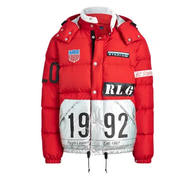 Pre-owned Polo Ralph Lauren Men's  Winter Stadium Down Jacket In Injection Red/silver