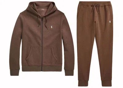 Pre-owned Polo Ralph Lauren Men's Polo Shirt Ralph Lauren Doubleknit Fullzip Hoodie And Doubleknit Jogger Pant Set In Cedar Heat In Brown