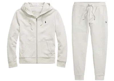 Pre-owned Polo Ralph Lauren Men's Polo Shirt Ralph Lauren Doubleknit Fullzip Hoodie And Doubleknit Jogger Pant Set In Light Spor