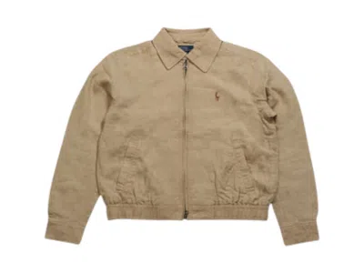 Pre-owned Polo Ralph Lauren Men's Polo Shirt Ralph Lauren Linen Windbreaker In Tan In Brown