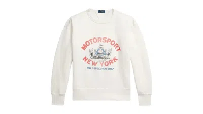 Pre-owned Polo Ralph Lauren Men's Polo Shirt Ralph Lauren Seasonal Fleece Print Motorsport Long Sleeve Crewneck Sweatshirt In Ne In Purple