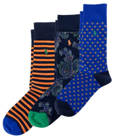 Polo Ralph Lauren Men's Printed Crew Socks, 3-pack In Blue