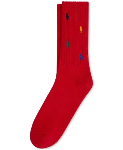 Polo Ralph Lauren Men's Rainbow Pony Crew Socks In Red