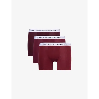 Polo Ralph Lauren Branded-waistband Mid-rise Pack Of Three Stretch-cotton Boxer Briefs In Rch Rby/wne Htr/red Crpt