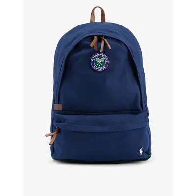 Polo Ralph Lauren Mens Refined Navy X Wimbledon Brand-embroidered Cotton-twill Backpack