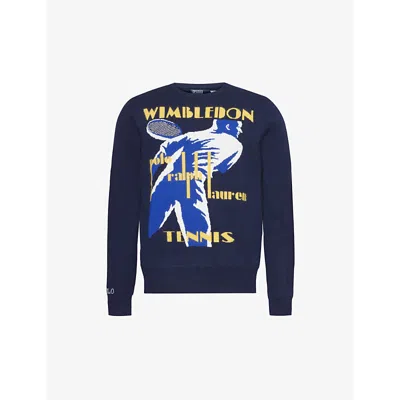 Polo Ralph Lauren Mens Refined Navy X Wimbledon Brand-embroidered Dropped-shoulder Cashmere And Cott