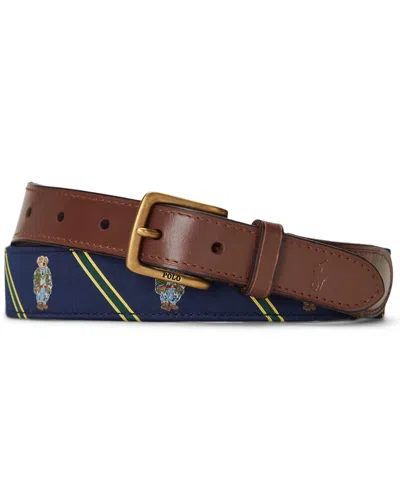 Polo Ralph Lauren Men's Repp-striped Polo Bear Belt In Brown