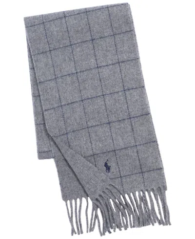 Polo Ralph Lauren Wool-blend Windowpane Check Scarf In Gray